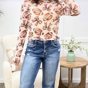 Trendy Boutique Football and Bow Print Top - Brown and White Mesh